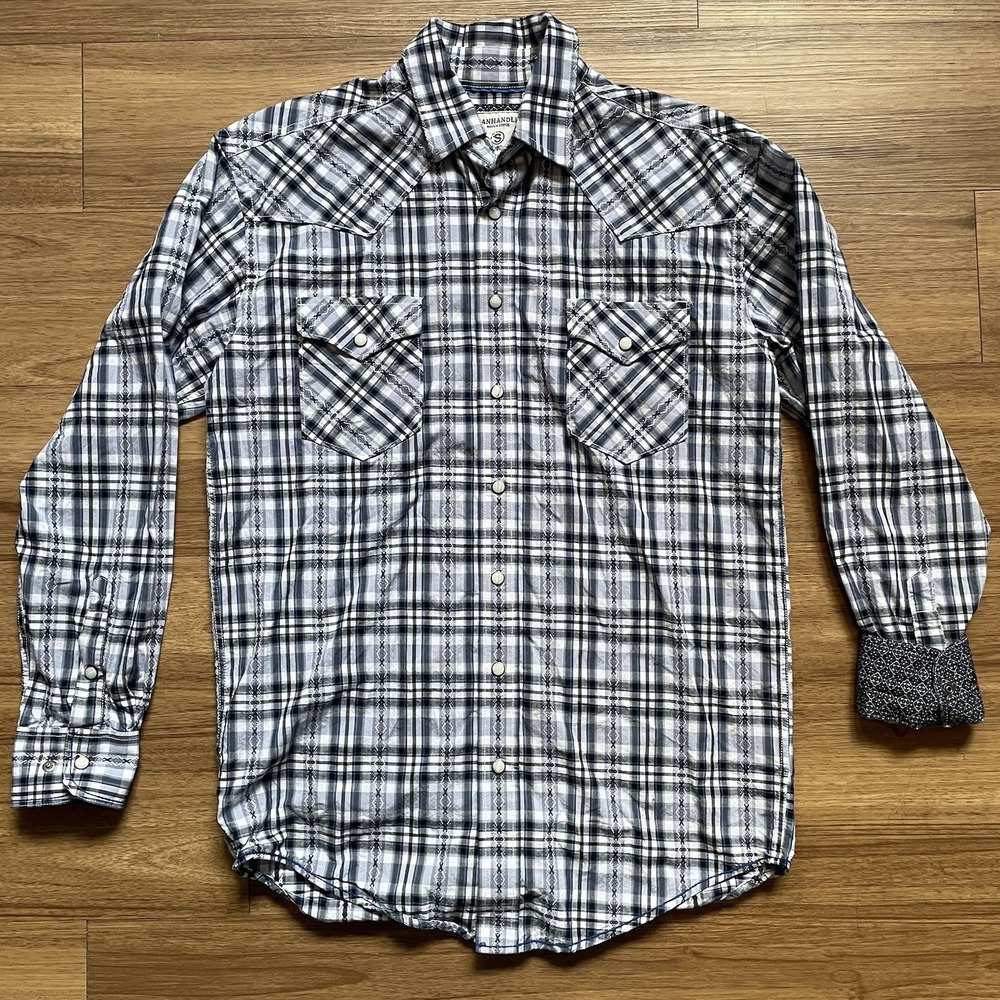 Panhandle Rough Stock Shirt Womens Small Plaid Western Pearl Snap Embroidered - Picture 2 of 15